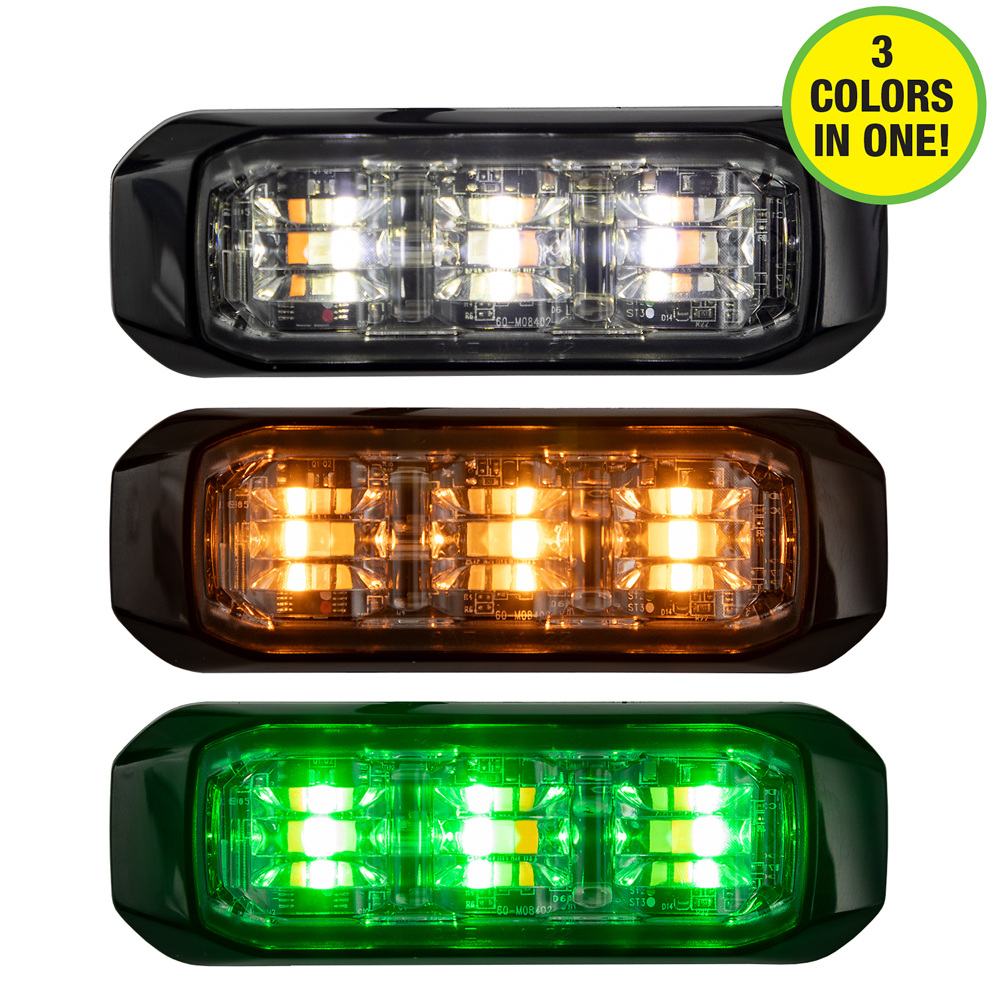 Buyers Products, 3.5in. Emergency Warning Strobe Light Bar Amber/Green/Clear, Light Type LED, Lens Color Multi, Included (qty.) 1 Model# 8890929